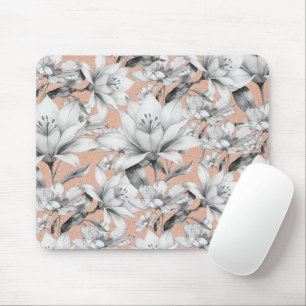 Botanic black white rose gold glitter flowers mouse mat