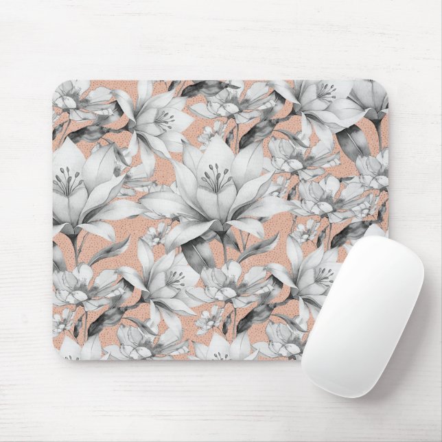 Botanic black white rose gold glitter flowers mouse mat (With Mouse)