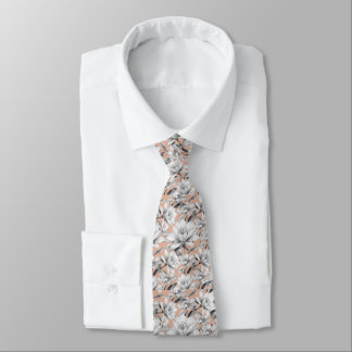 Botanic black white rose gold glitter flowers tie