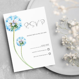 Botanic blue lilac green dandelion floral RSVP Invitation