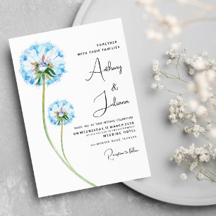 Botanic blue lilac green dandelion floral Wedding Invitation