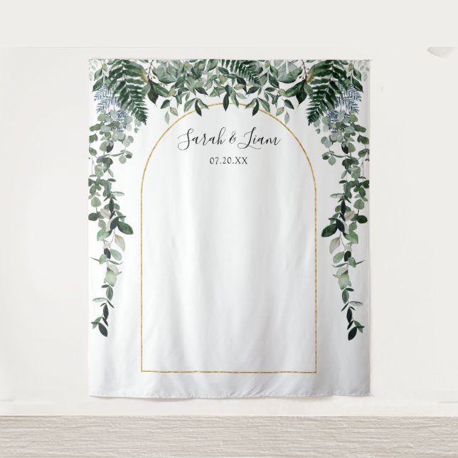 Botanic Boho Arch Wedding Photo booth backdrop Tapestry (Front)
