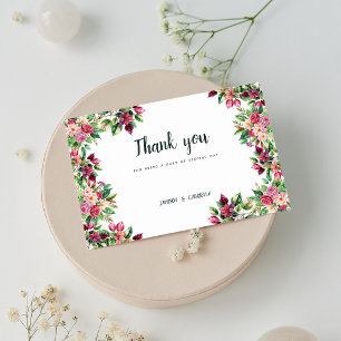 Botanic burgundy pink green floral Thank You Invitation