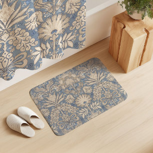 Botanic Damask Cream Slate Blue Beige Bath Mat