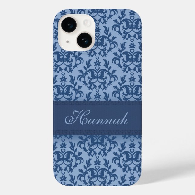 Botanic damask powder blue custom name Case-Mate iPhone case (Back)