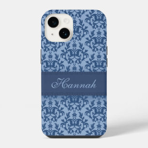 Botanic damask powder blue custom name iPhone 14 case