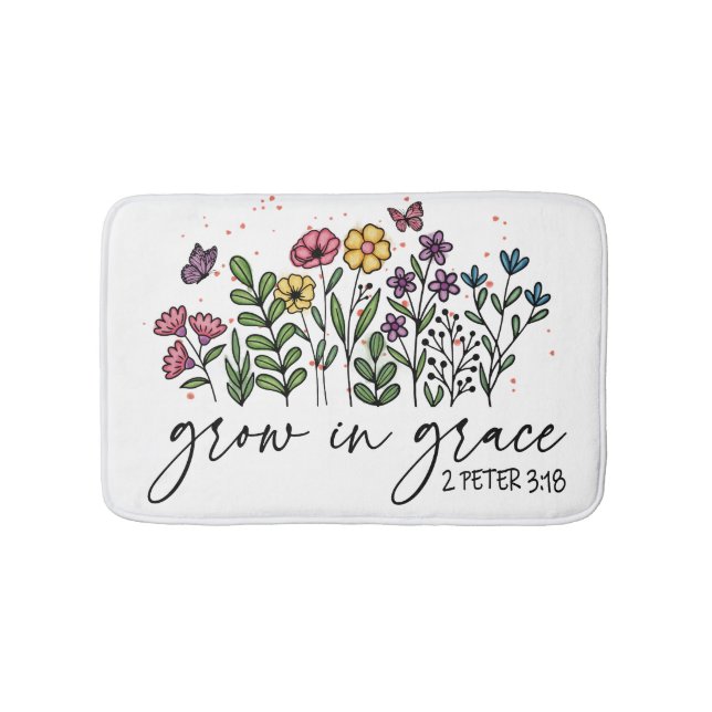 Botanic Floral Growing In Grace Christian Quote  Bath Mat (Front)