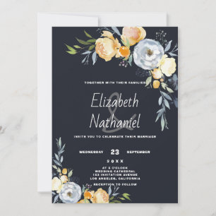 Botanic floral orange grey white country wedding  invitation