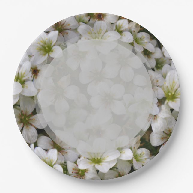Botanic Garden White Flowers Paper Plates (Front)