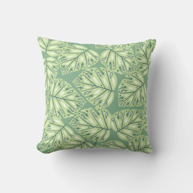 Botanic jungle seamless pattern in pastel green co cushion (Front)