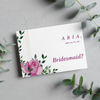 Botanic lilac green gold rose floral Bridesmaid Invitation