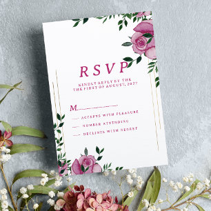 Botanic lilac green gold rose floral RSVP  Invitation