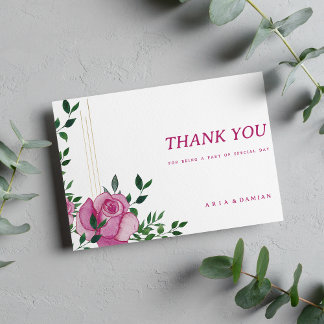 Botanic lilac green gold rose floral Thank You Invitation