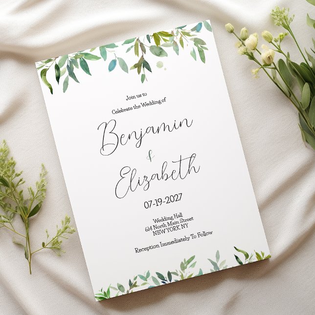 Botanic mint dark green foliage greenery Wedding Invitation (Botanic mint dark green foliage greenery Wedding )