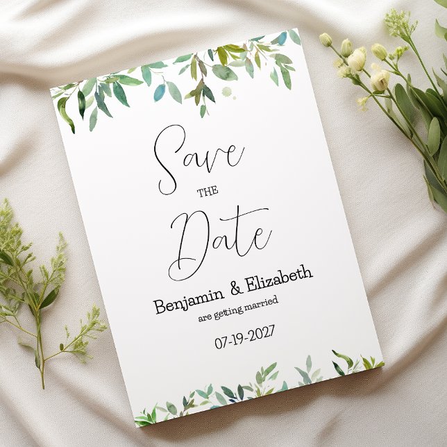 Botanic mint dark green foliage Save the Date  Invitation (Botanic mint dark green foliage Save the Date )