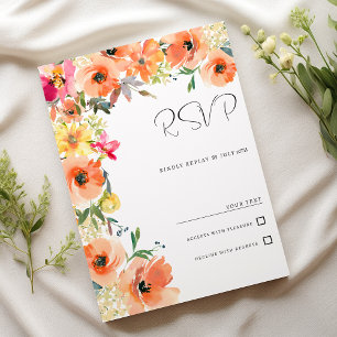 Botanic orange yellow pink summer floral RSVP Invitation