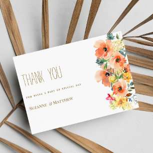 Botanic orange yellow pink summer floral Thank You Invitation
