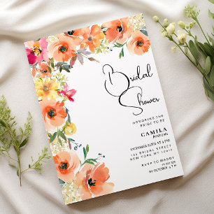 Botanic orange yellow summer floral Bridal Shower Invitation