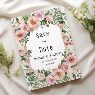 Botanic pink blossom summer floral Save the Date  Invitation