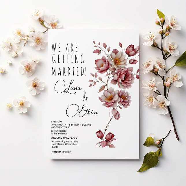 Botanic pink burgundy orange floral wedding invitation (Botanic pink burgundy orange floral wedding )