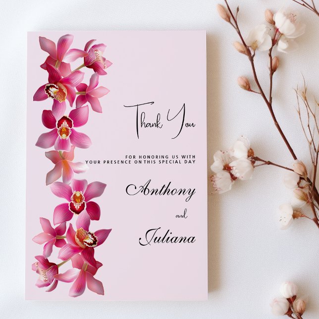 Botanic pink burgundy orchids flowers Thank You Invitation (Botanic pink burgundy orchids flowers Thank You)