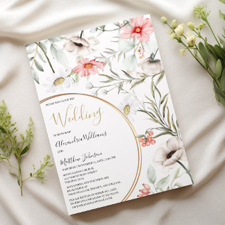 Botanic pink mint gold geometric floral Wedding Invitation