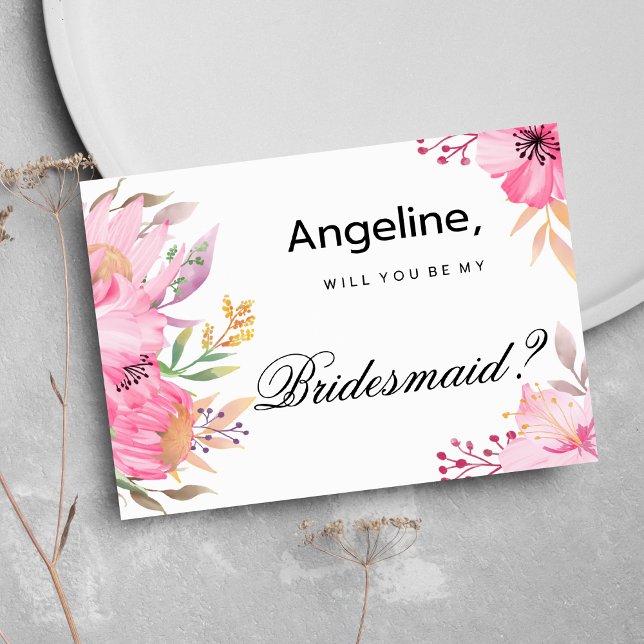 Botanic pink orange watercolor flowers Bridesmaid Invitation (Botanic pink orange watercolor flowers Bridesmaid )