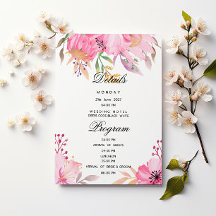 Botanic pink watercolor flowers Details Program Invitation