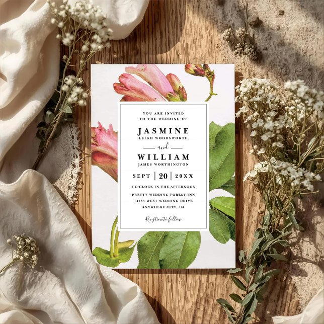 Botanic Poetry Rustic Floral QR Code Wedding Invitation (Creator Uploaded)