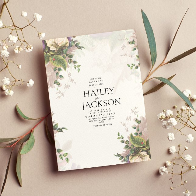 Botanic purple green white ivory floral wedding invitation (Botanic purple green white ivory floral wedding invitation)