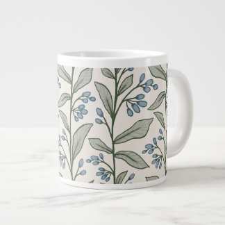 Botanic Reverie Blue Florals Green Leaves Art Large Coffee Mug