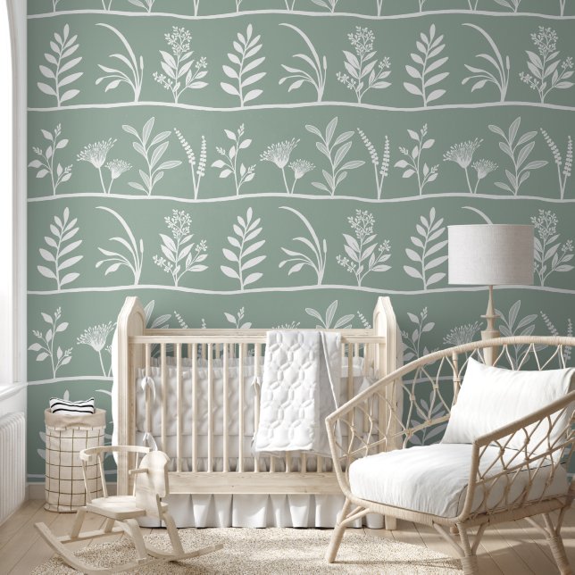 Botanic Serenade Soft Sage Minimalist Silhouettes Wallpaper (Kids)
