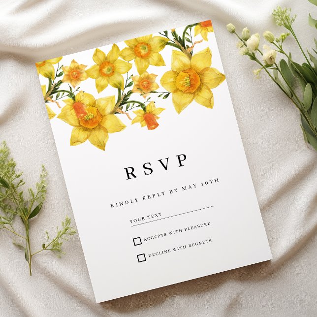 Botanic Spring Golden Daffodil Flowers RSVP Invitation (Botanic Spring Golden Daffodil Flowers RSVP)