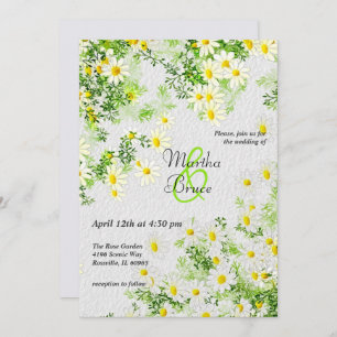 Botanic with leaves and white daisies invitation