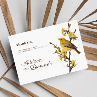 Botanic yellow bird apple flower summer Thank You Invitation