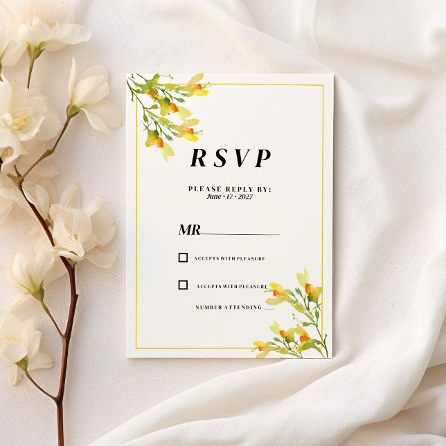 Botanic yellow orange green spring floral RSVP  Invitation (Botanic yellow orange green spring floral RSVP )