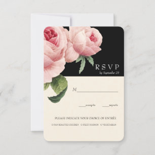 Botanica   Black Vintage  Wedding RSVP meal option Invitation