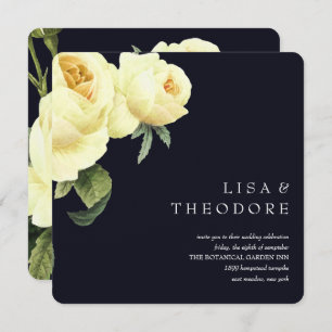 Botanica   Blue Yellow Vintage rose Wedding Invitation