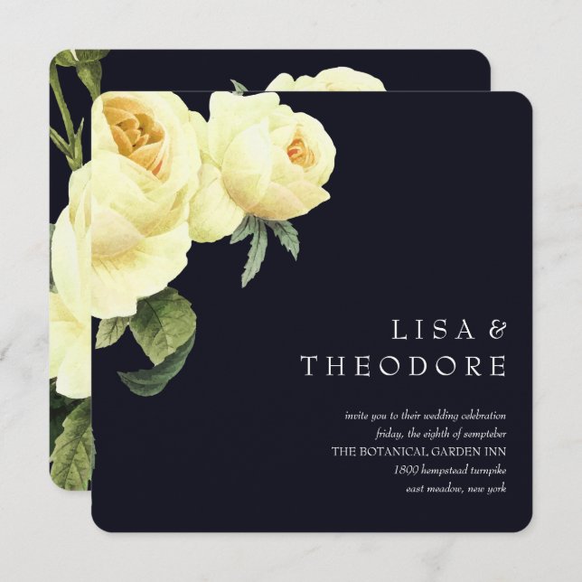 Botanica | Blue Yellow Vintage rose Wedding Invitation (Front/Back)