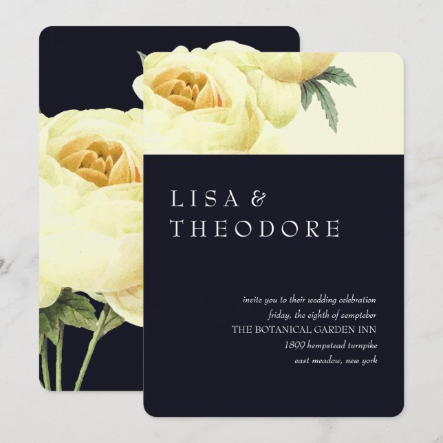 Botanica | Blue Yellow Vintage  Wedding Invitation (Front/Back)