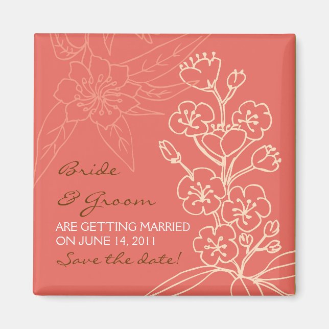 Botanica (Coral) Wedding Save the Date Magnet (Front)