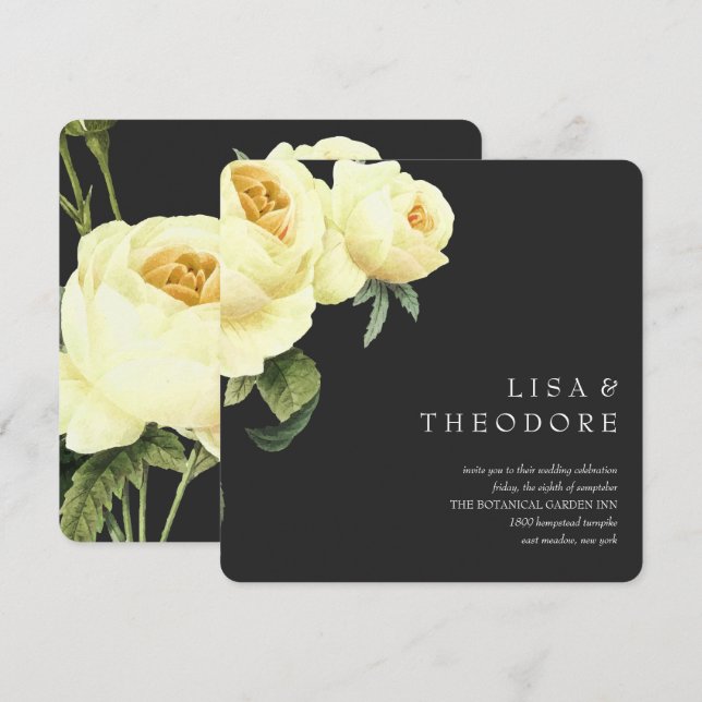 Botanica | Grey Yellow Vintage rose Wedding Invitation (Front/Back)