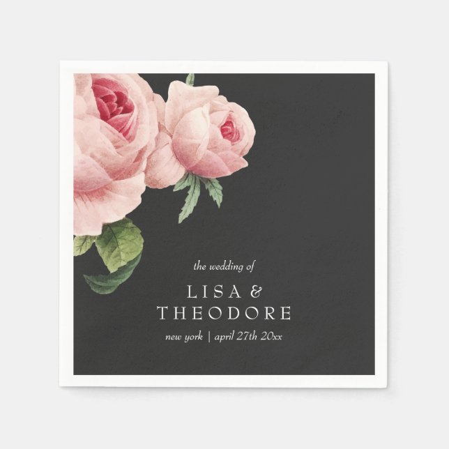 Botanica | PInk grey Vintage Wedding personalised Napkin (Front)