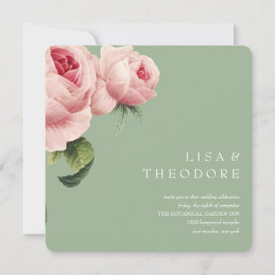 Botanica   Sage Vintage pink rose Wedding Invitation