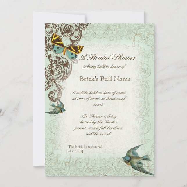 Botanica Wedding Bridal Shower Invite - Blue Green (Front)