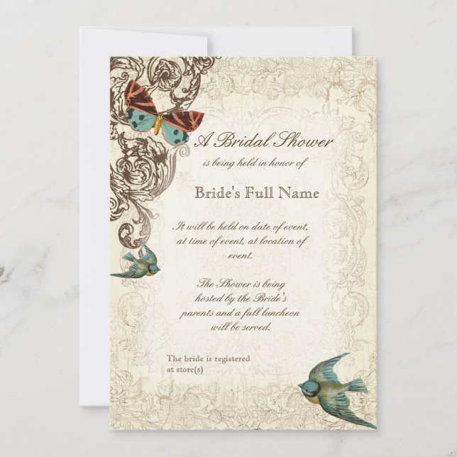 Botanica Wedding Bridal Shower Invite - Cream Tan (Front)
