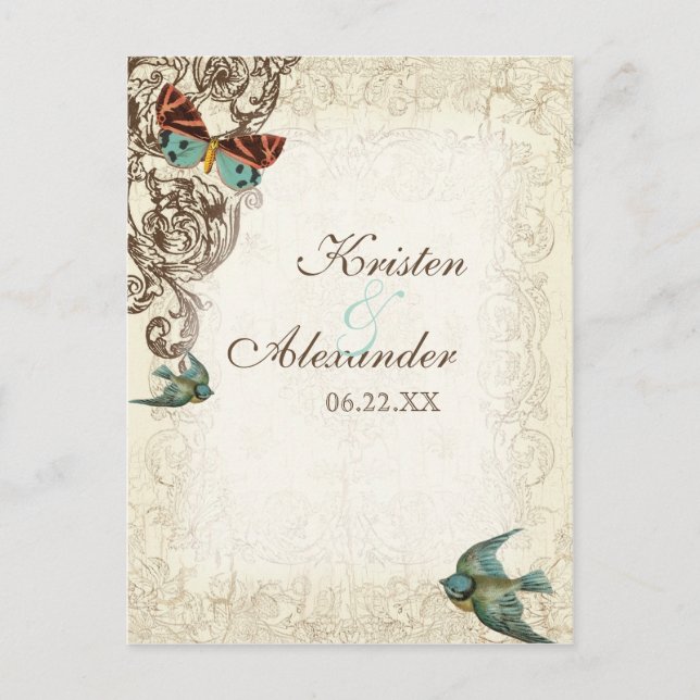 Botanica Wedding Ensemble - Cream Tan Invitation Postcard (Front)