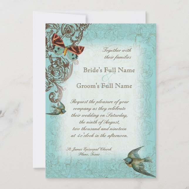 Botanica Wedding Invitation - Aqua Blue (Front)
