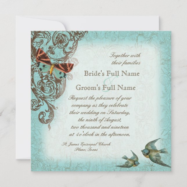Botanica Wedding Invitation - Aqua Blue (Front)