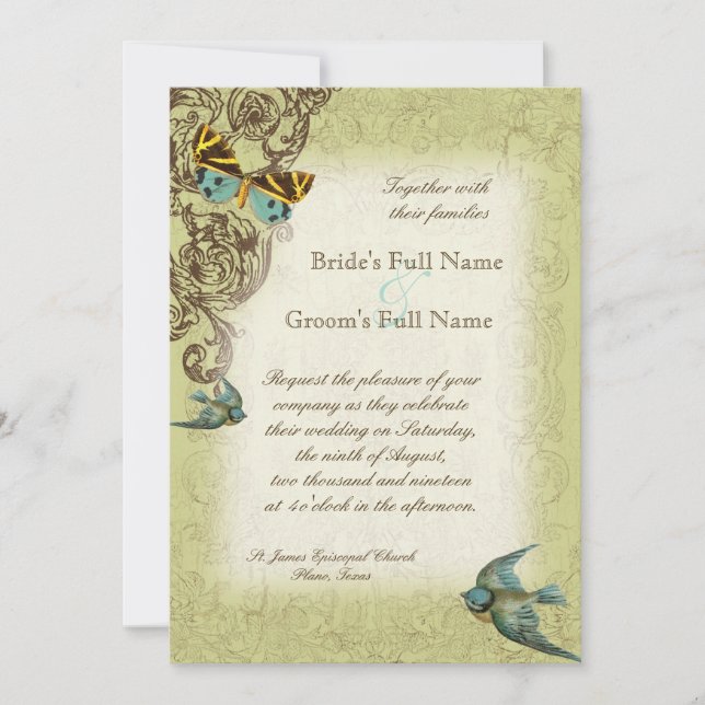 Botanica Wedding Invitation - Green (Front)